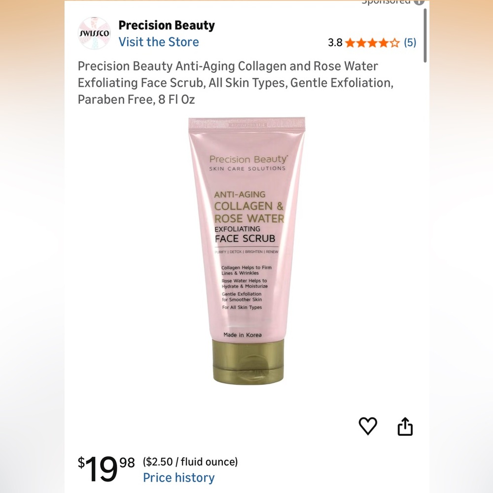 Anti-Aging Collagen Rose Water Exfoliating Face Scrub Made in Korea NEW